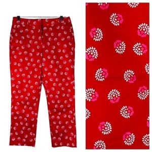 Lands End 6 Medium Mid Rise Straight Leg Cropped Pants Capris Red Floral